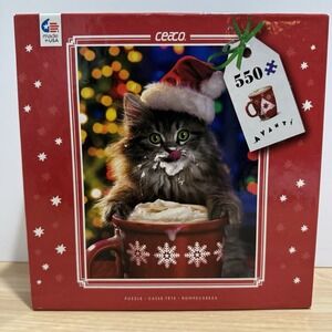 Ceaco Avanti 550 Pc Puzzle Christmas Santa Kitten Hot Cocoa Kitty 18x24 COMPLETE
